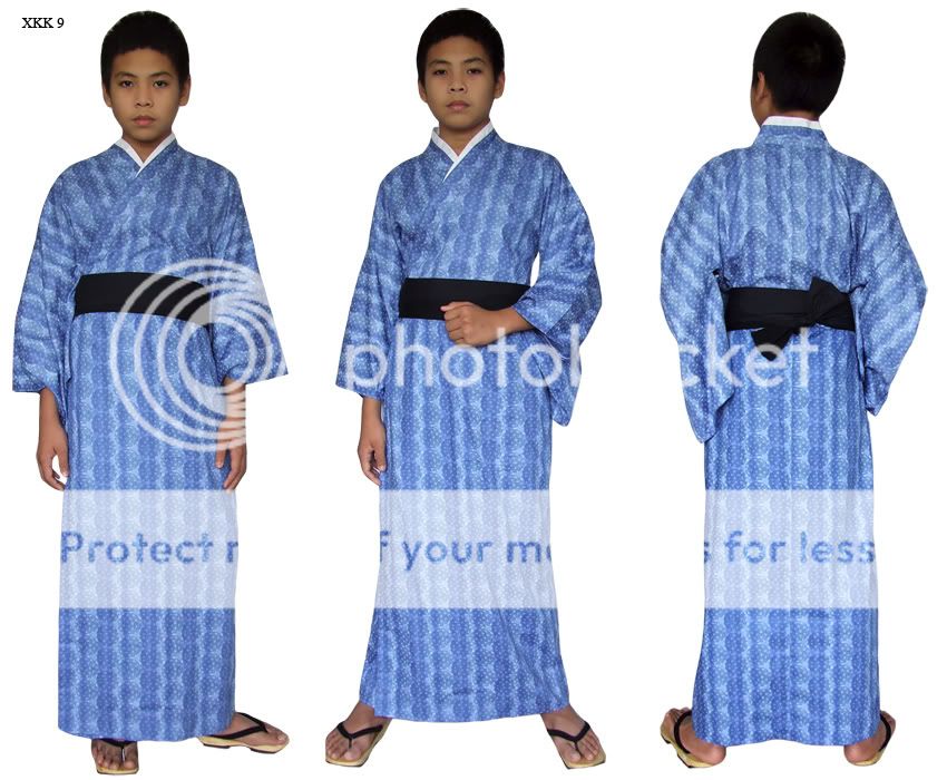 jungen yukata kimono samurai kostüm baumwolle obi blau  