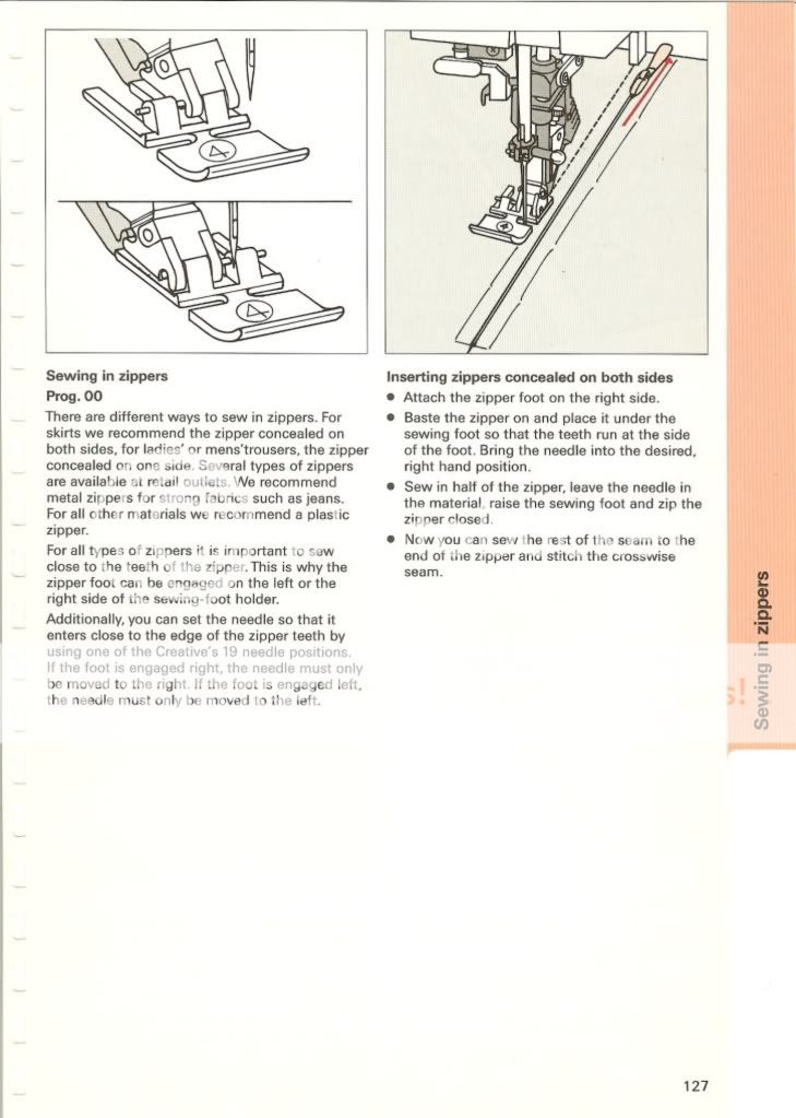 Please Click Here for page 131 of the CD – shows Sewing in Zippers 